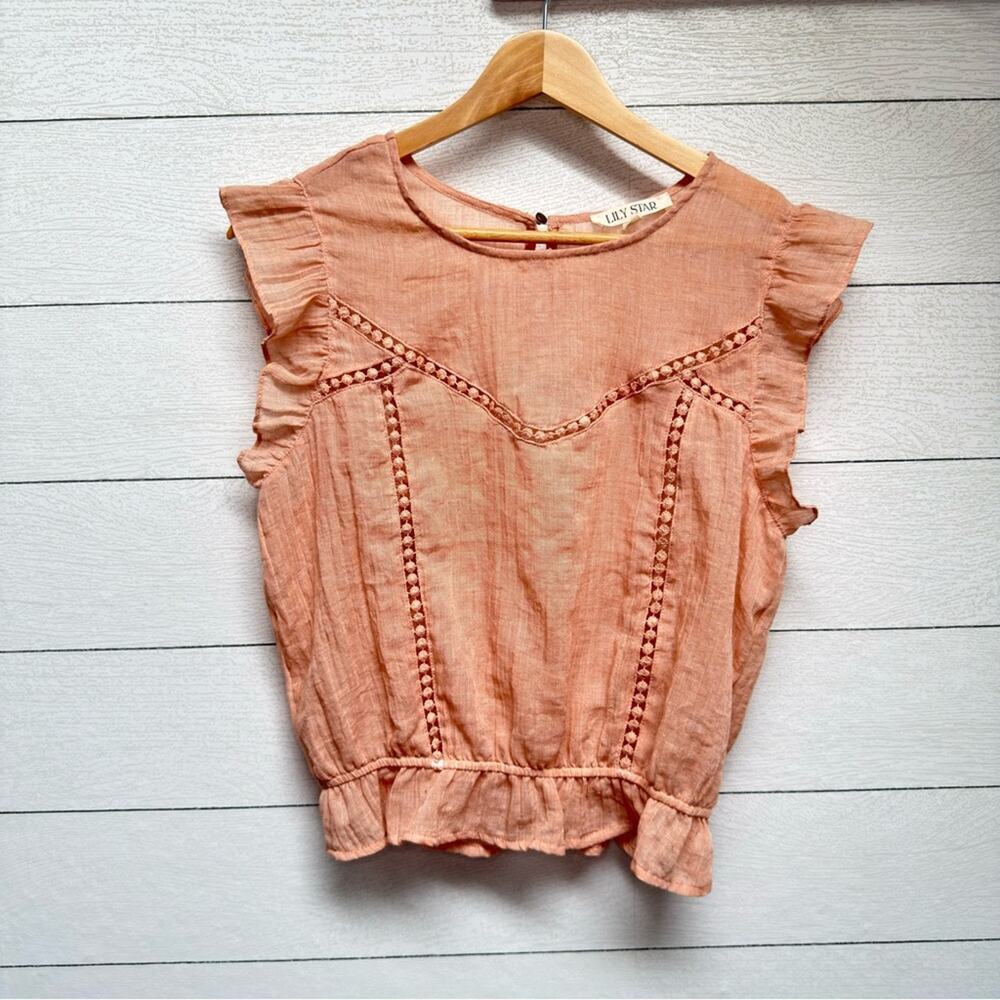 Lily Star Peach Ruffle Blouse Small Cottagecore Fairy Lace Trim Romantic Top - Picture 6 of 8